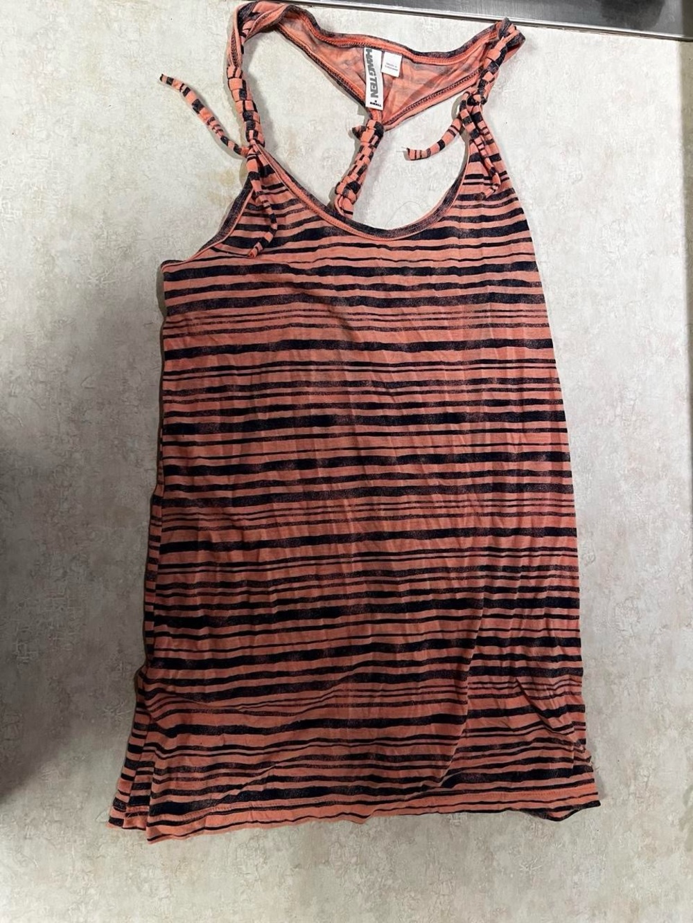 Hang Ten Coral and Black Striped Racerback Tank